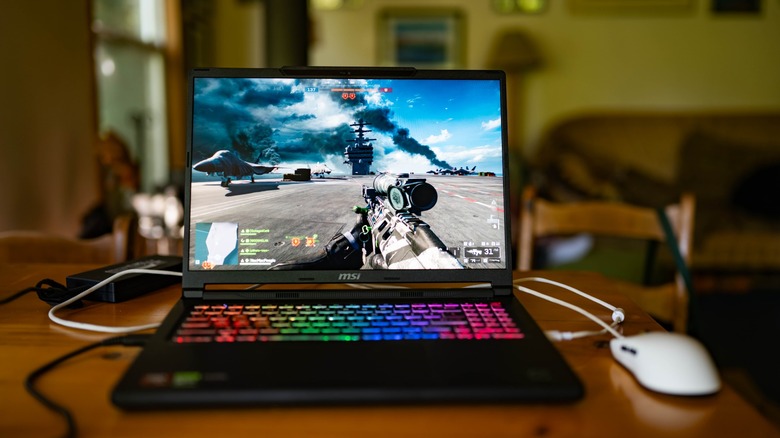 The MSI Crosshair A16 HX with Battlefield 6 running on the screen.