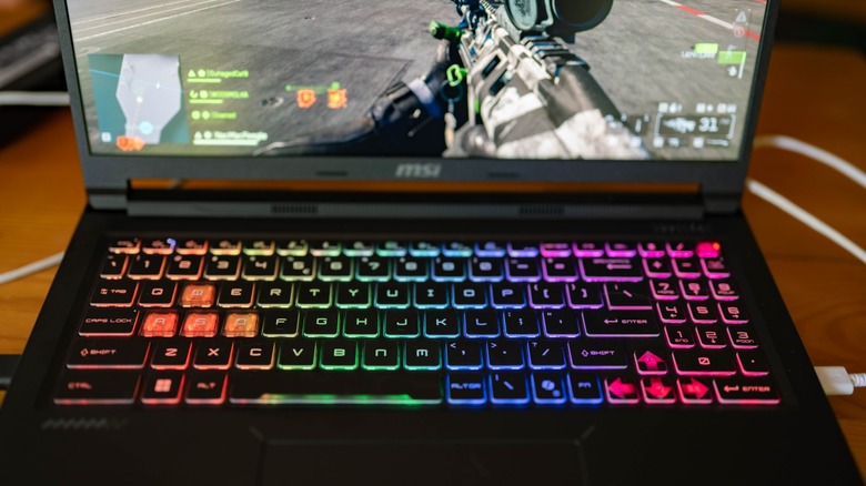 Backlit keyboard programmed using the Mystic Light application.