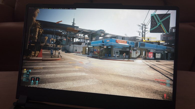 Cyberpunk 2077 running on the MSI Cyborg 15