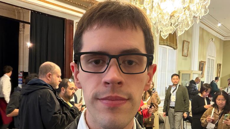 A person wearing AR glasses by XGIMI