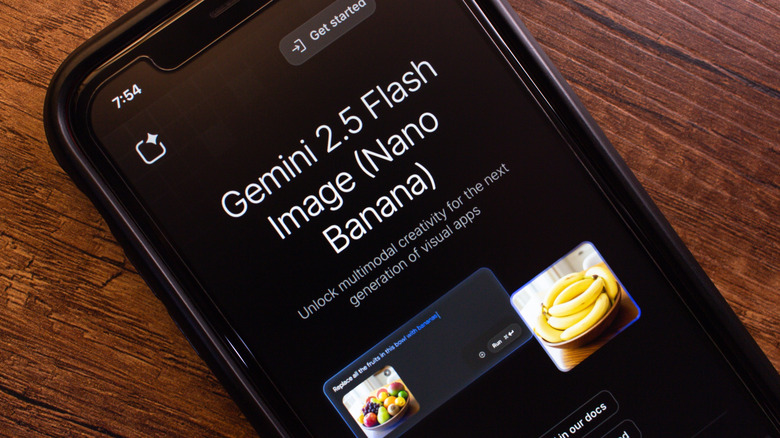 An official Nano Banana web page loaded on an iPhone.