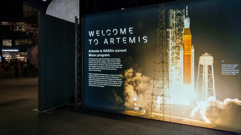 information about the NASA Artemis moon mission on display in a museum
