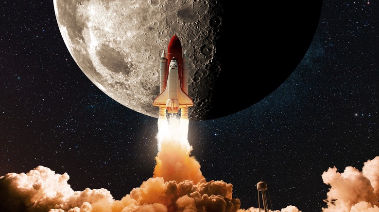 Concept of space shuttle launching for the moon