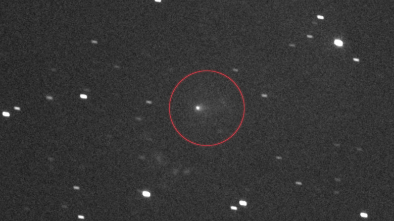 The interstellar comet 3I/ATLAS, circled in the center, as seen by NASA's Lucy spacecraft.