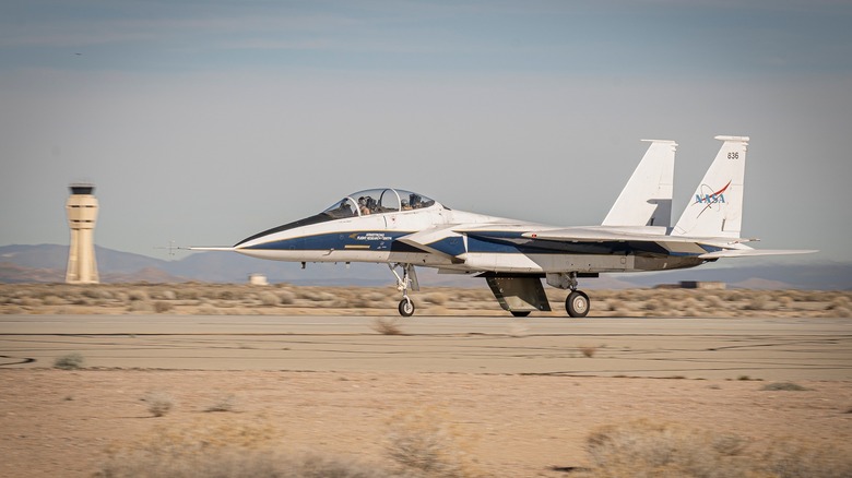 NASA ground crew preps the F-15 research aircraft