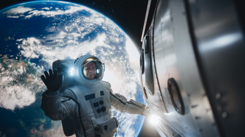 Astronaut smiling on a space walk