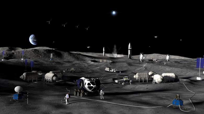 A conceptual image of NASA's lunar base during phase three of the mission