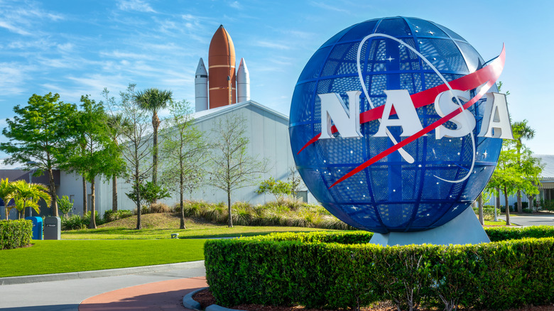 NASA logo outside of the Kennedy Space Center