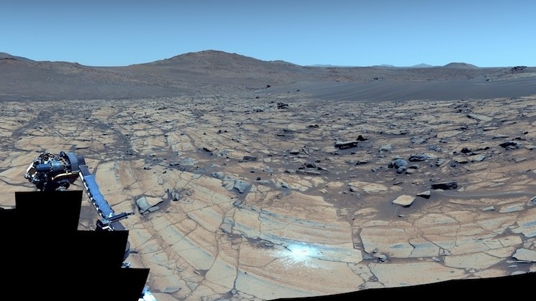 A color-contrast-enhanced image captured by Perseverance of Mars' Falbreen site.