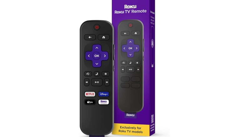 The official Roku TV Remote and its box on a white background.