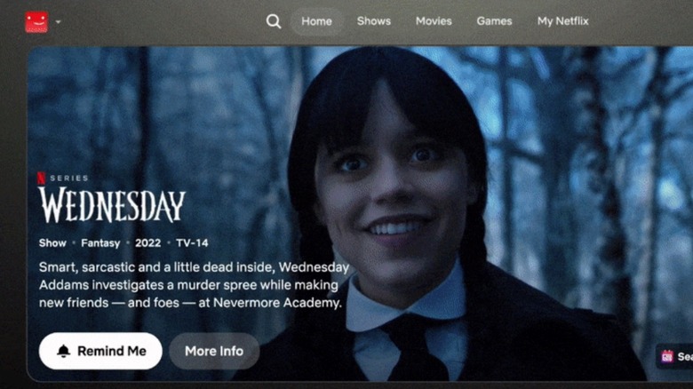 Netflix redesigned app showing Wednesday show poster