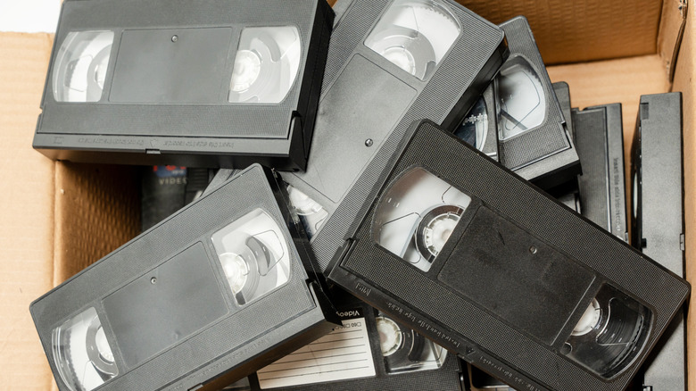A pile of VHS tapes.