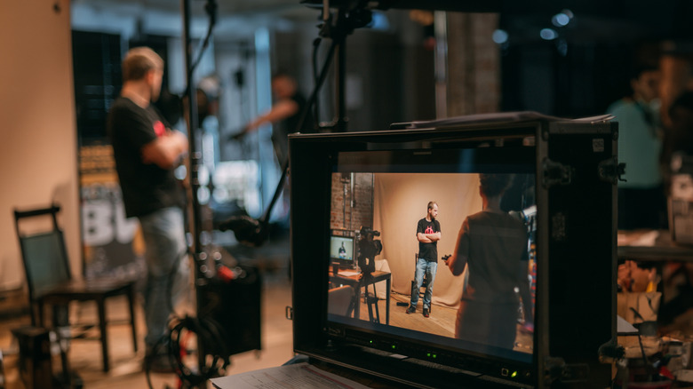 People working in a production studio.