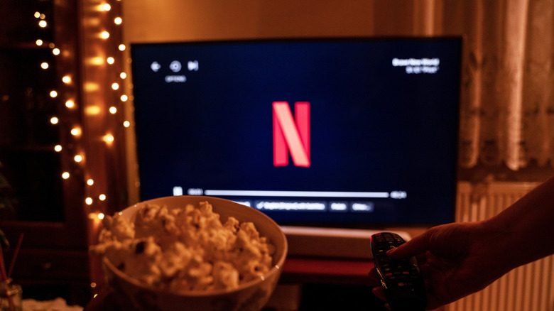The Netflix logo seen on a TV in the background