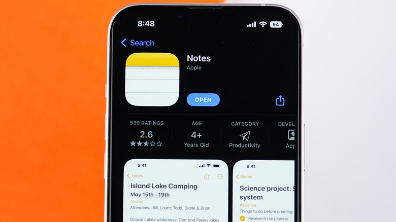 Apple Notes app on the iPhone App Store