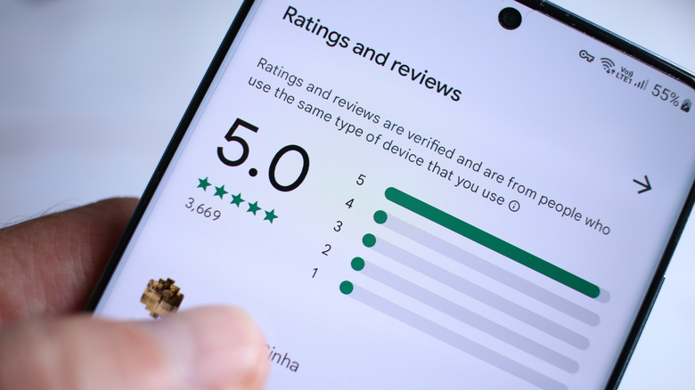 5.0 rating of an app on Google Play Store