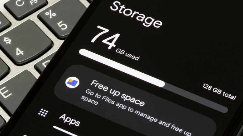 Close up of an Android phone showing Storage section
