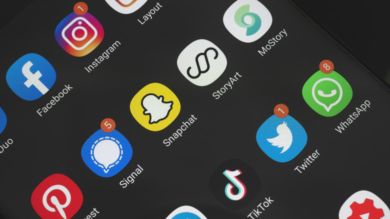 A phone screen showing collection of social media apps