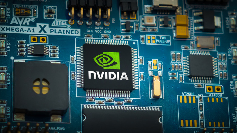 Close-up of an NVIDIA GPU chip