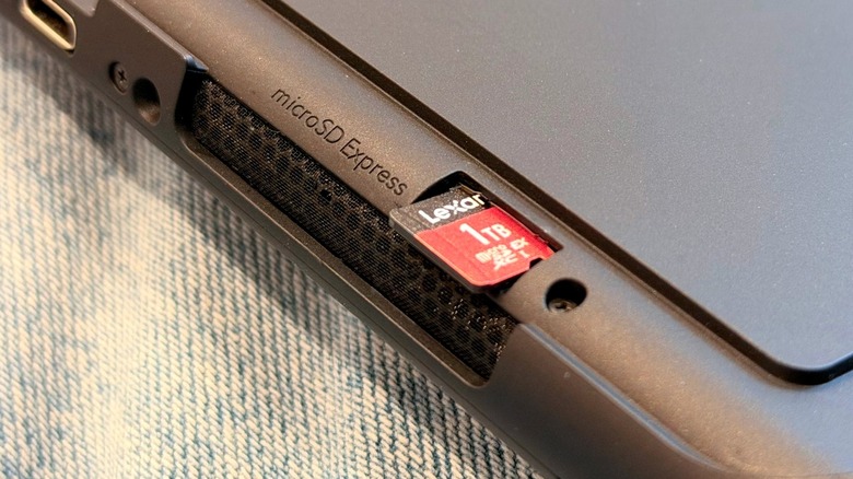 Lexar's microSD Express card being inserted on a Nintendo Switch 2