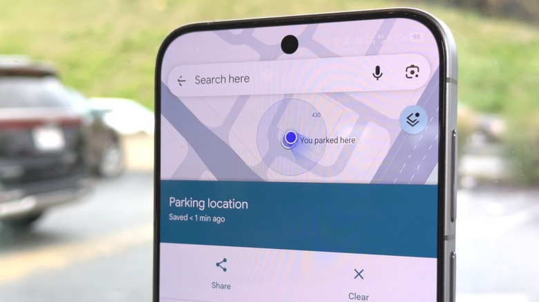 A saved parking location in Google Maps.