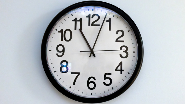 An analog clock mounted on a wall