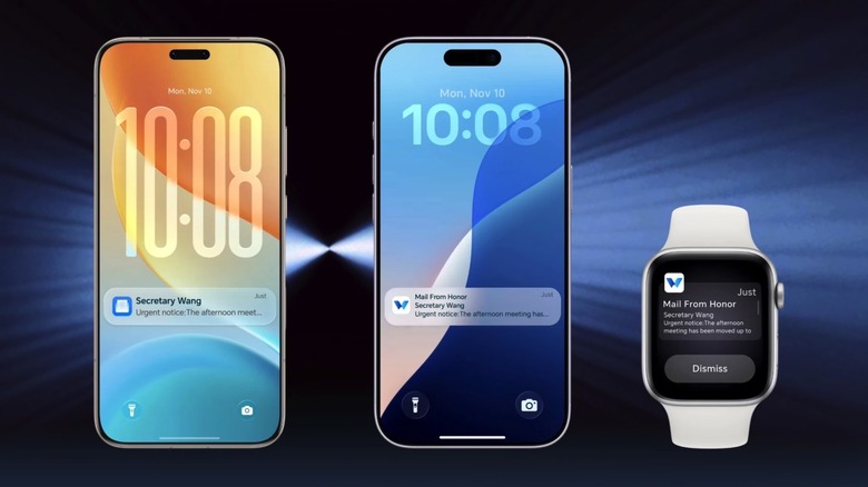 Notification showing on Honor Magic 8 Pro, iPhone, and Apple Watch