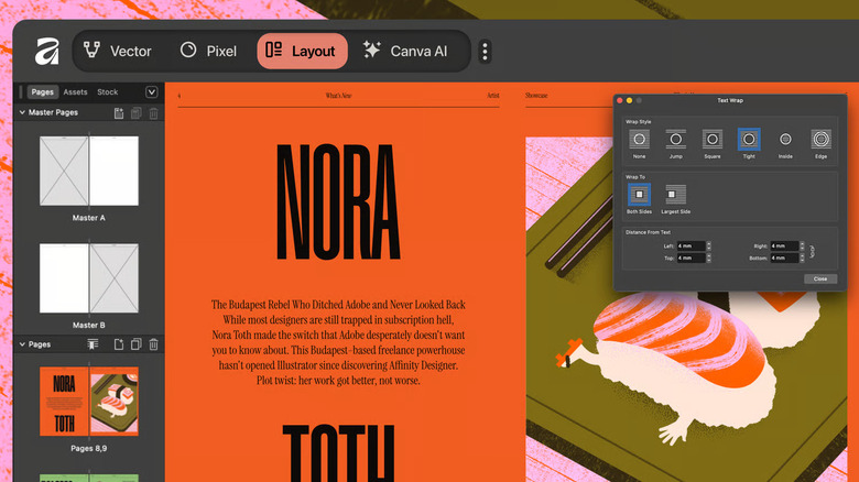Affinity by Canva app for Mac showing tabs for switching between Photo, Vector and Layout modes.