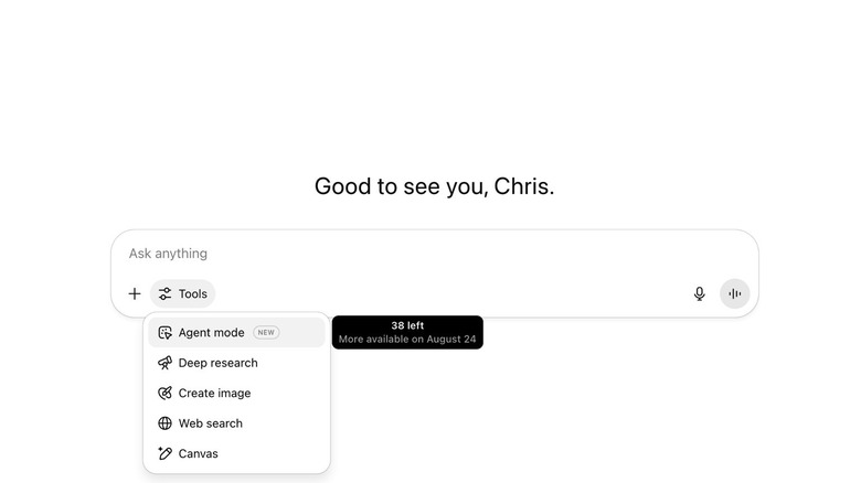 ChatGPT Agent UI for ChatGPT Plus users.