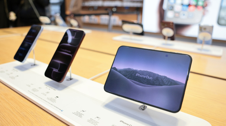 The iPhone Duo is seen on display during the iPhone Duo launch at the Apple Fifth Avenue store