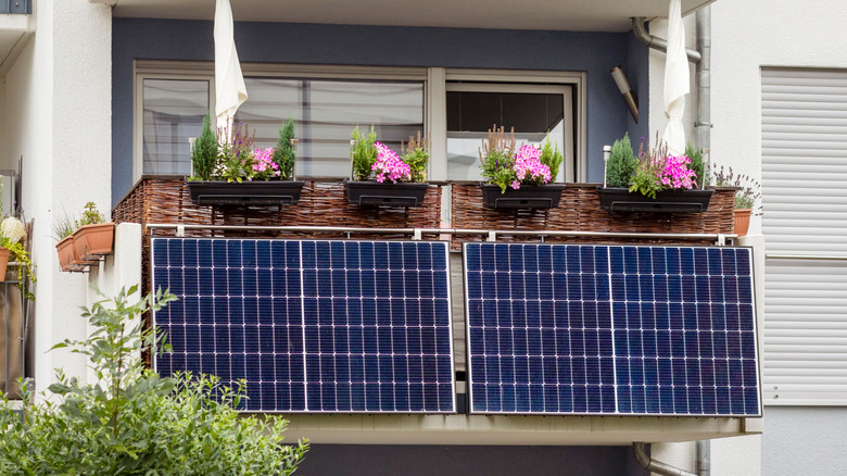 Plug-in balcony solar panels set up at a residential home
