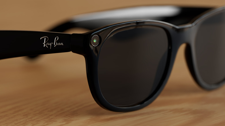 A close-up of Meta Ray-Ban smart glasses