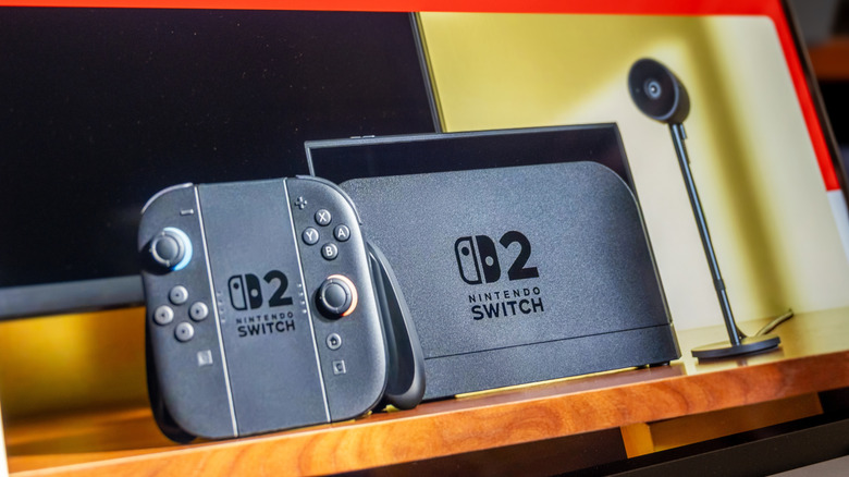 Nintendo switch 2 console and controller displayed on desk