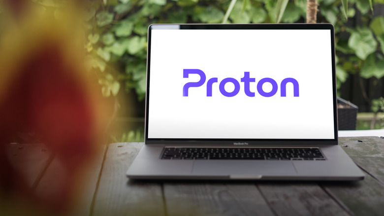 A Proton logo on a computer screen.