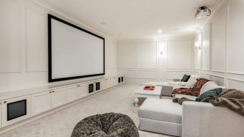 A cozy home theater setup inside a house