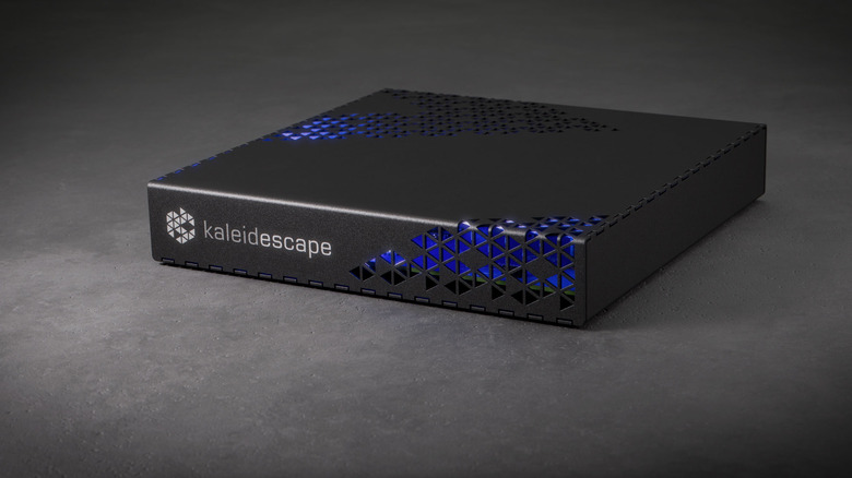 The Kaleidescape Strato E Movie Player on a gray surface