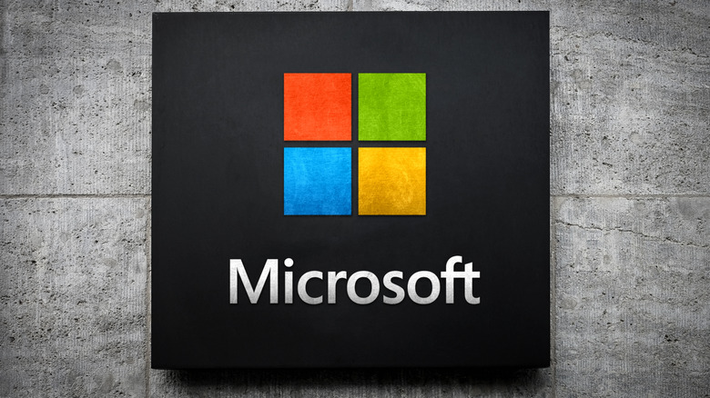 Microsoft logo on a concrete background