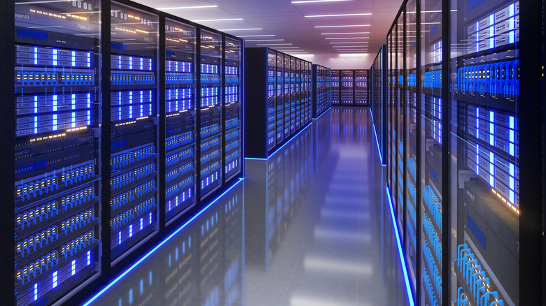 Artistic rendition of AI data center server room