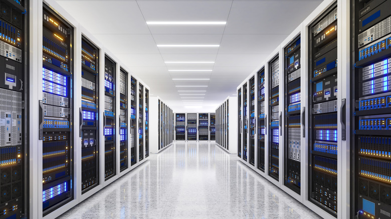 Artistic rendition of AI data center server room