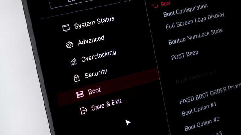 Close up of a Windows BIOS menu with the Boot section highlighted