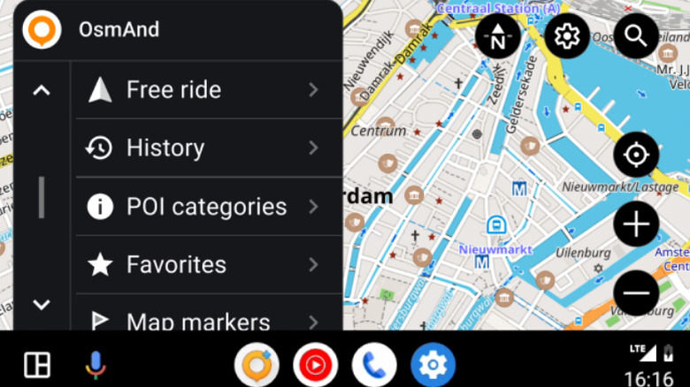 A screenshot showing OsmAnd in action on Android Auto