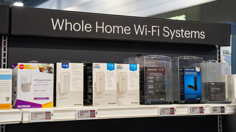 Wi-Fi routers and mesh systems on display at a store