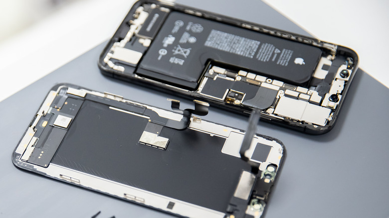 the inside of an Apple iPhone opened for repair