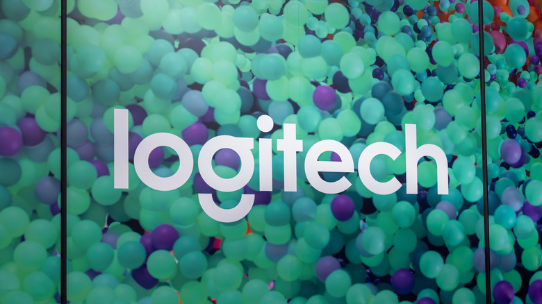The Logitech logo on a sign