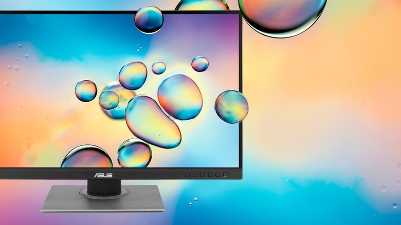 Asus ProArt Display PA248QV showing graphics of color bubbles