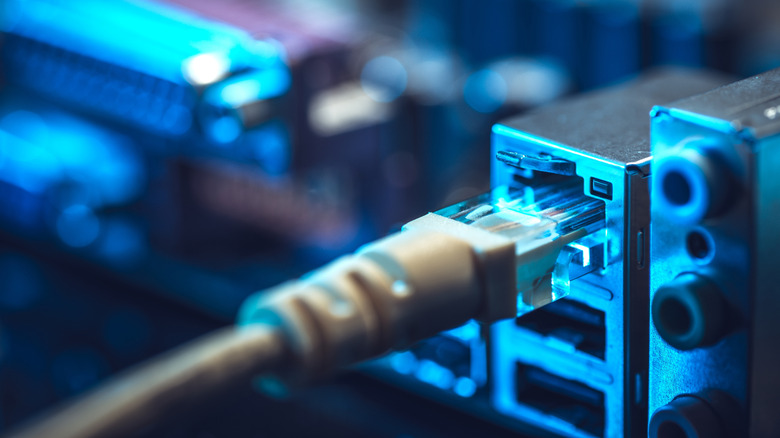 an ethernet cable plugged into a router port