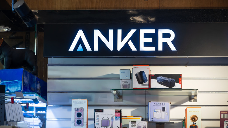 Anker brand logo in a retail store display.