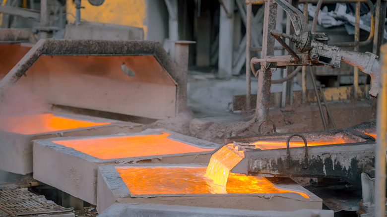 Molten copper being poured in a processing plant