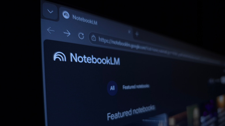 close-up computer monitor showing notebookLM open in internet browser