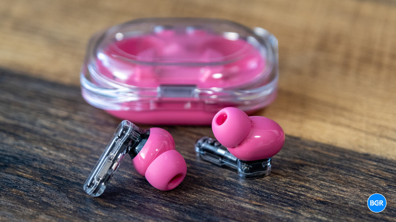 Pink Nothing Ear (3a) earbuds on a table